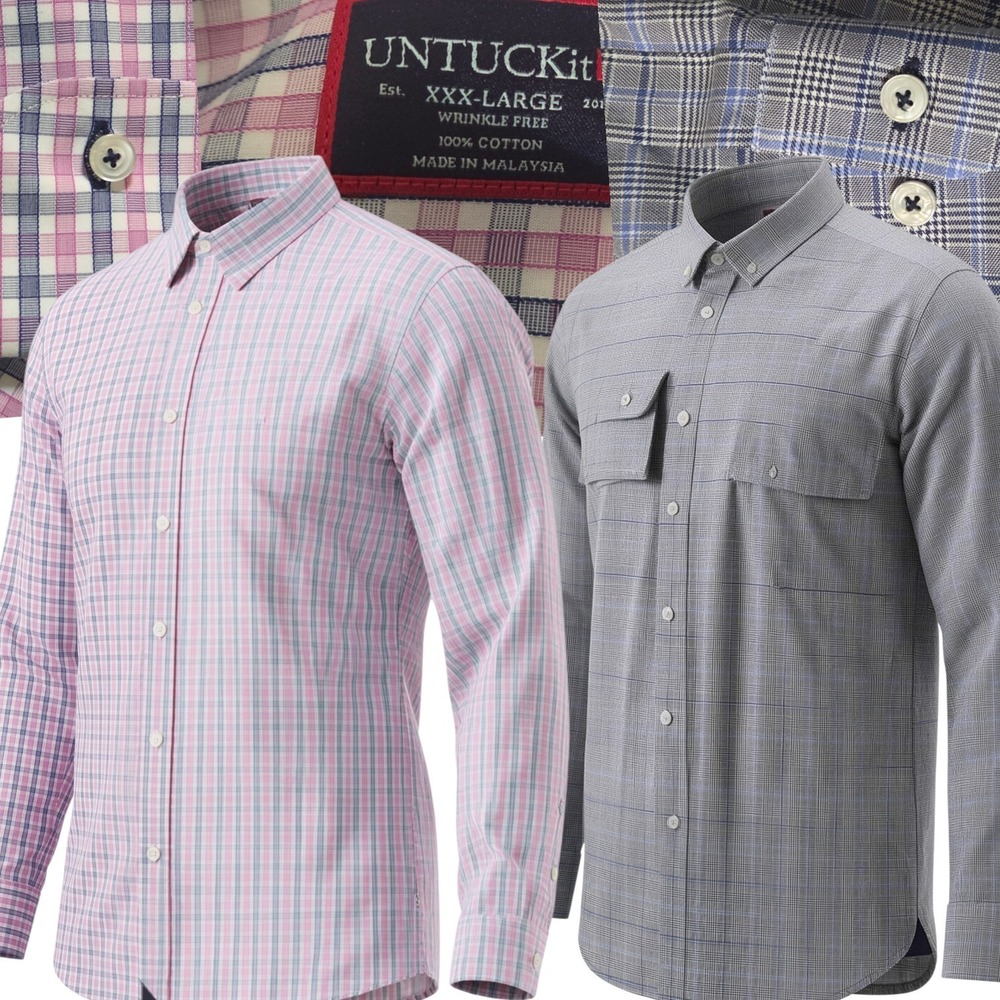 UNTUCKit Button Down Shirt Men XXXL Pink Grey Plaid Wrinkle Free 2-Pack